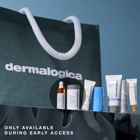 dermalogica tote bag and skincare products
